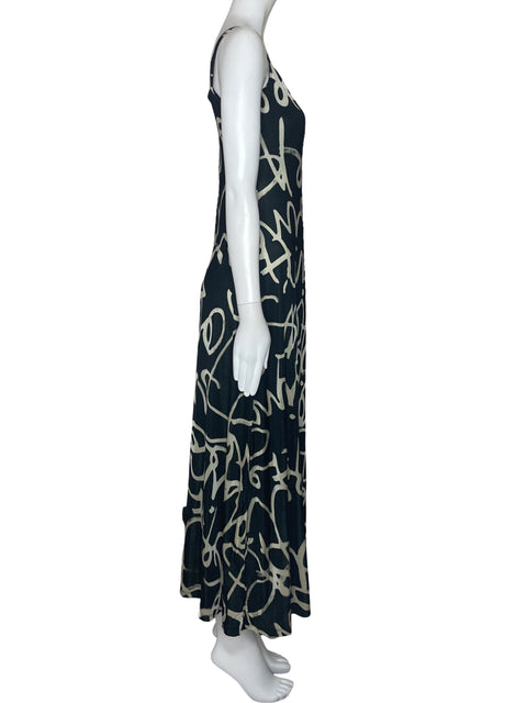 Vestido Desigual Estampado Tiras Negro-Talla M
