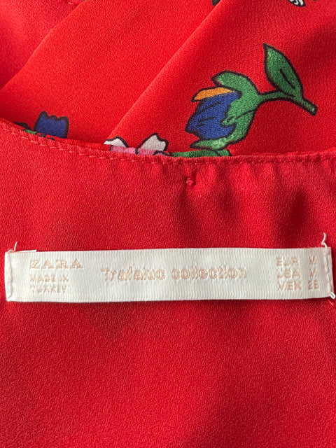 Top Zara Halter Floral Rojo-Talla M