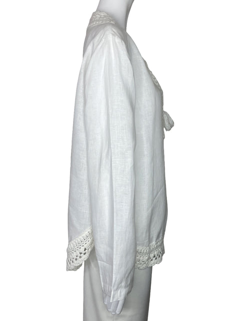 Blusa Zara Bordado Cuello V Blanco-Talla L
