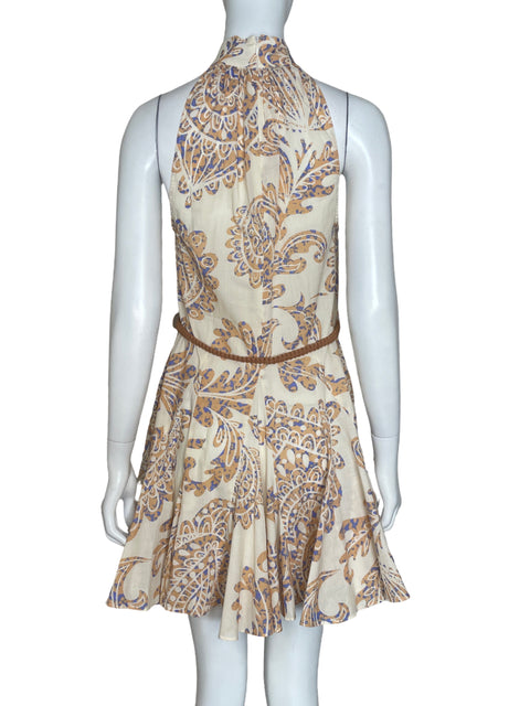 Vestido Zara Halter Cinturon Beige - Talla XS