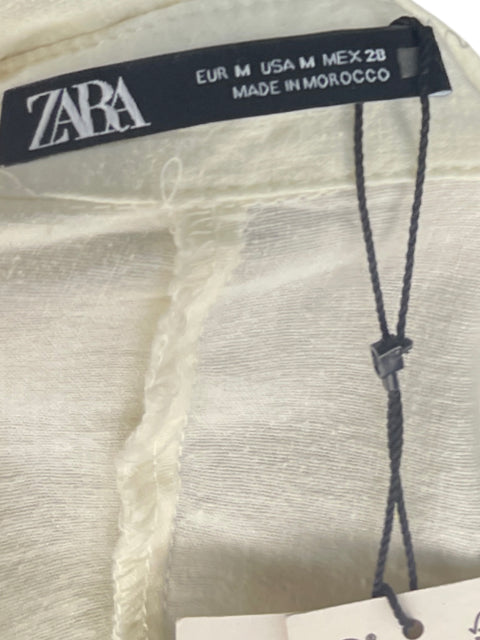 Vestido Zara Lino Drapeado Beige - Talla M
