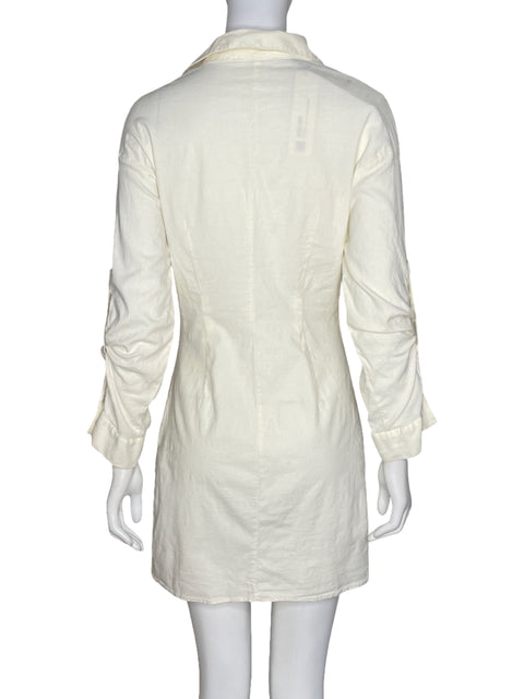 Vestido Zara Lino Drapeado Beige - Talla M