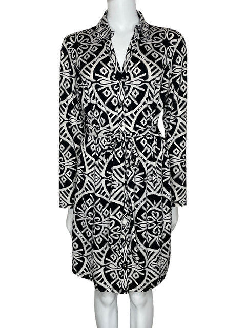 Vestido Inc International Estampado Manga Larga Blanco-Talla L