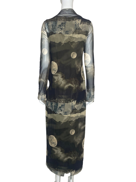 Vestido Zara Mesh Lunas Verde-Talla M