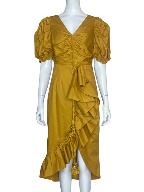 Vestido Shein Premium Abullonado Mostaza-Talla M
