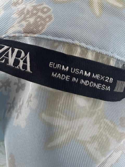 Vestido Zara Camisero Floral Azul-Talla M