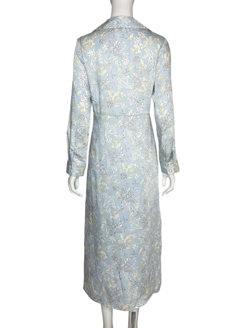 Vestido Zara Camisero Floral Azul-Talla M