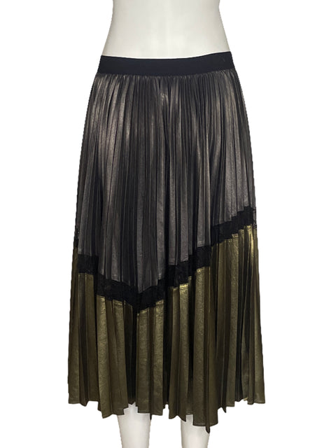 Falda BCBG Plisada Metalizada Gris-Talla S