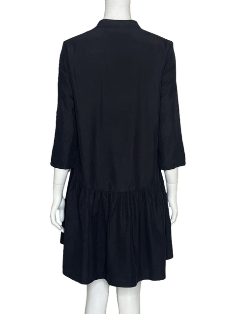Vestido Zara Camisero Vuelos Negro-Talla XS