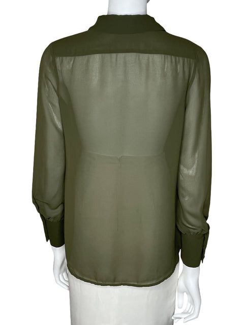 Camisa Zara Bolsillos Manga Larga Verde-Talla XS