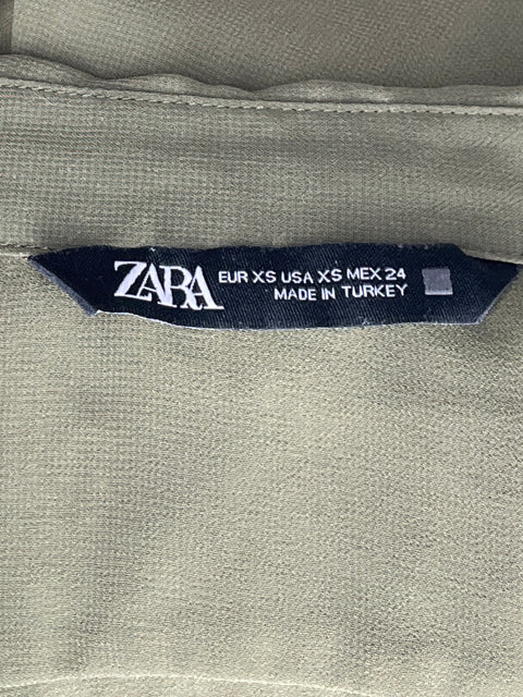 Camisa Zara Bolsillos Manga Larga Verde-Talla XS