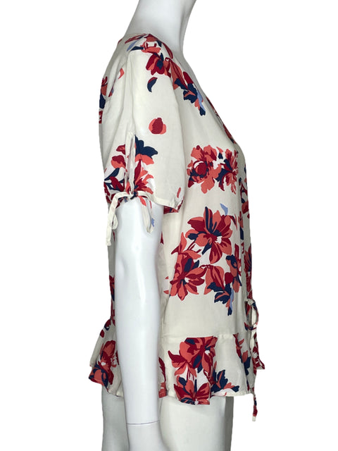 Blusa Naf Naf Flores Cuello V Blanco-Talla S