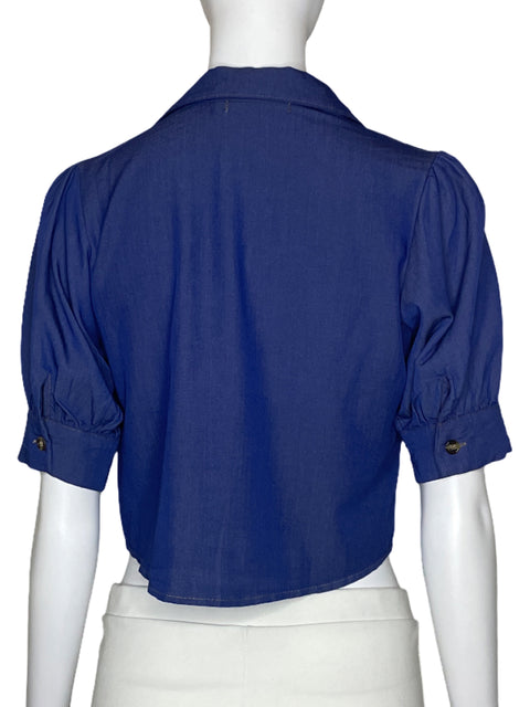 Blusa Amore Mio Cropped Botones Azul-Talla S