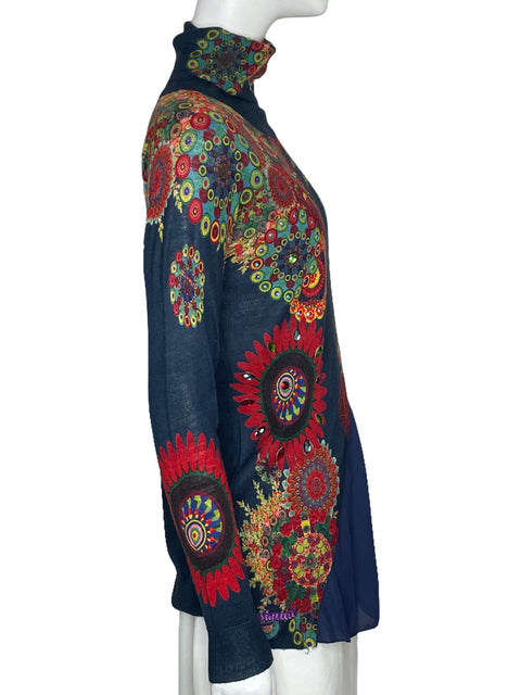 Blusa Desigual Piedras Cuello Alto Azul-Talla M