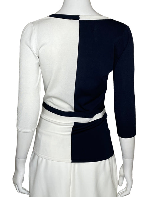 Sueter Carolina Herrera Bicolor Media Manga Blanco-Talla XS