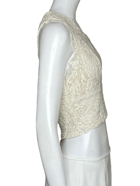 Top Express Encaje Crinkle Sin Mangas Beige-Talla S