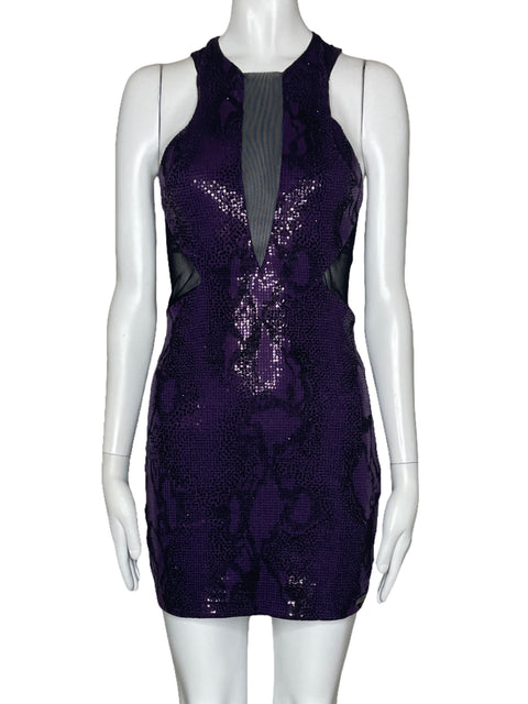 Vestido La Bella Mafia Lentejuelas Halter Morado-Talla S