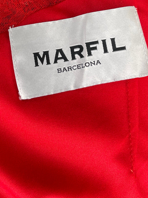 Vestido Marfil Maxi Encaje Rojo-Talla U