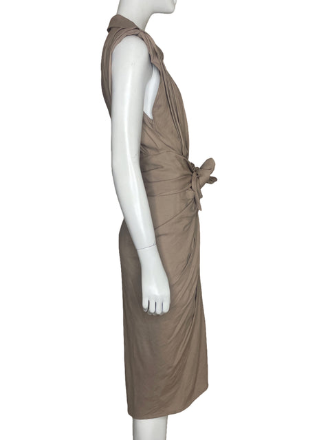 Vestido Do + Be Drapeado Sin Mangas Beige - Talla S