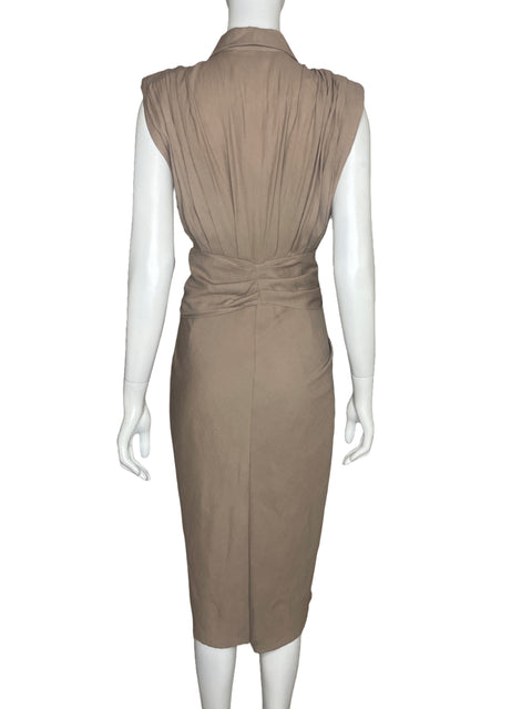 Vestido Do + Be Drapeado Sin Mangas Beige - Talla S