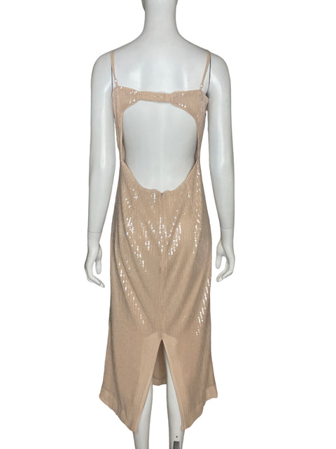 Vestido Bardot Lentejuelas Beige - Talla M