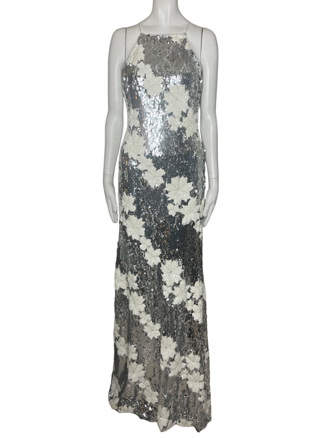 Vestido Va Va Voom Lentejuelas Flores Plateado-Talla M
