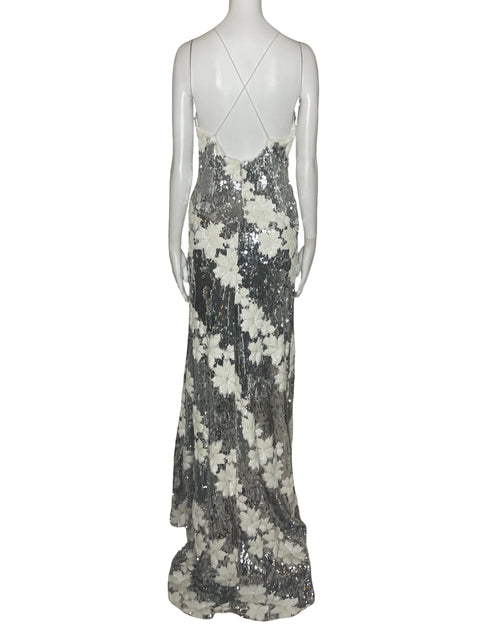 Vestido Va Va Voom Lentejuelas Flores Plateado-Talla M