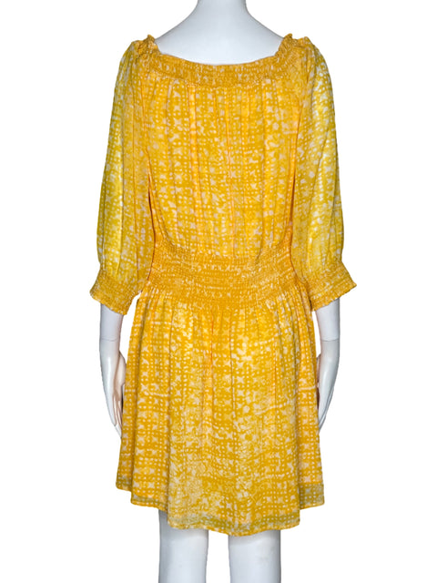 Vestido Michel Kors Mangas Puff Funcido Amarillo-Talla L