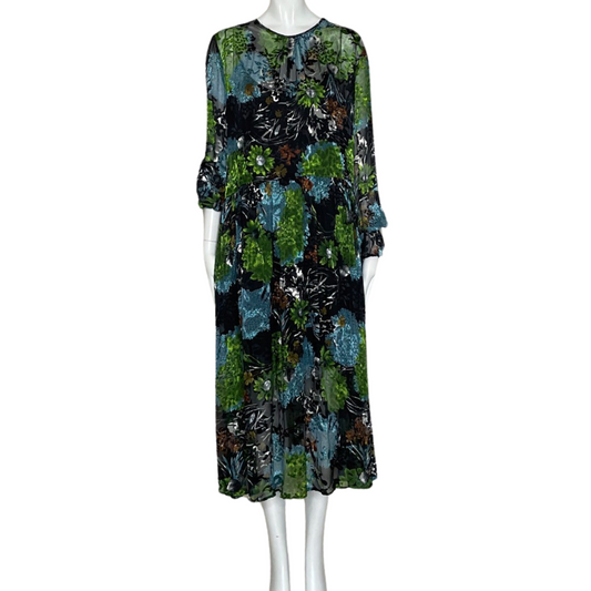 Vestido Zara Camisero Largo Transparente Flores Relieve
Negro y Verde-Talla M