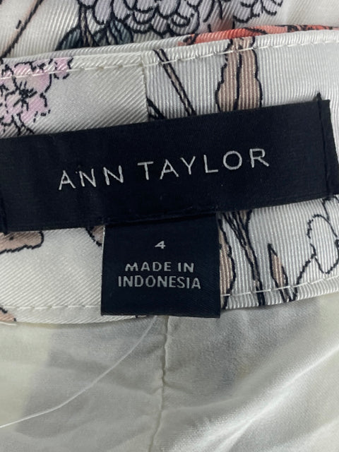 Pantalón Ann Taylor Flores Blanco-Talla 4