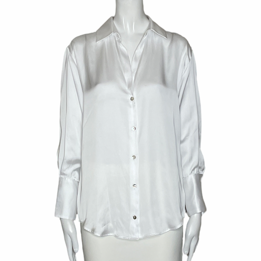 Blusa Zara Satinada Básica Botones Nacarados 
Blanco-Talla XS