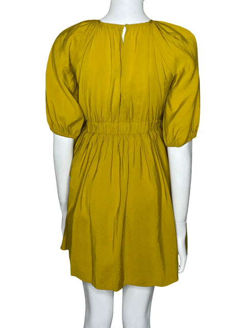 Vestido Zara Drapeado Mini Amarillo-Talla XS
