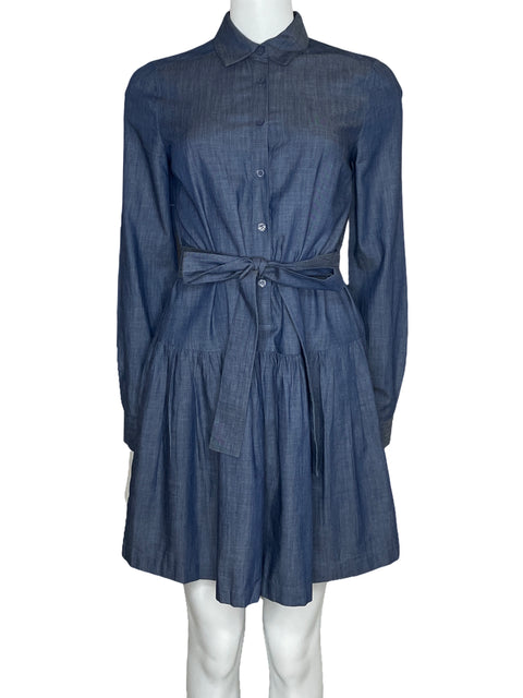 Vestido BCBG Camisero Manga Larga Azul-Talla XS