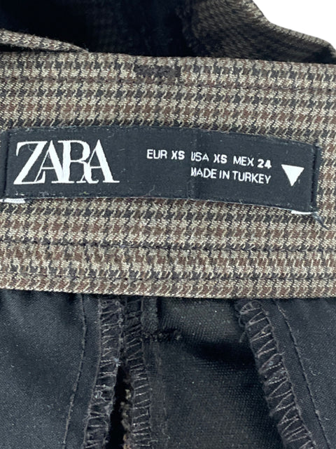 Short Zara Cinturon Cuadro Marron-Talla XS