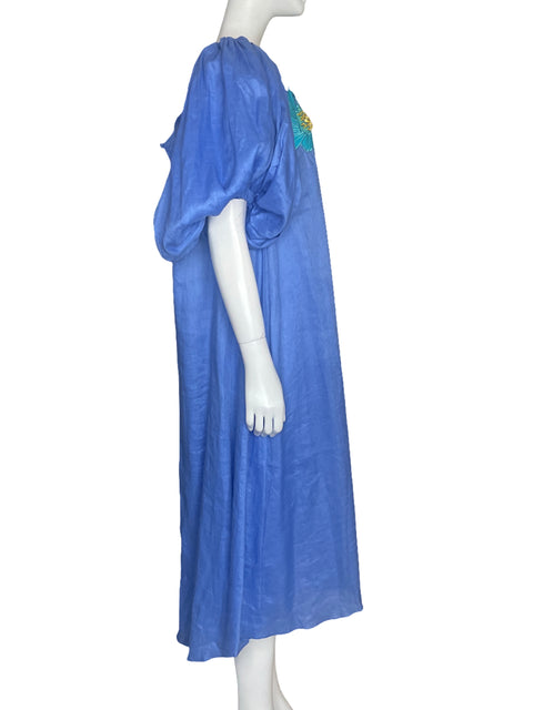 Vestido Zunilda Gutierrez Mangas Puff Azul - Talla S