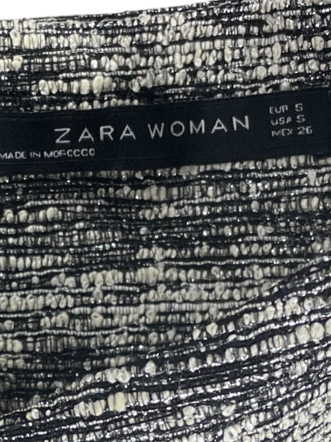 Vestido Zara Acampanado Metalizado Negro-Talla S
