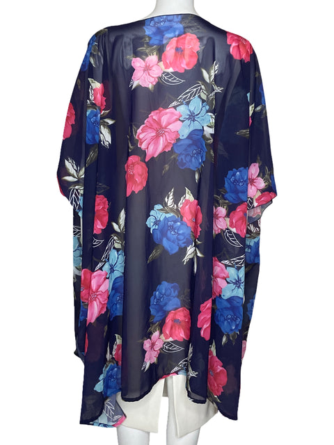 Kimono Hibluco Fluido Floral Azul-Talla 3XL