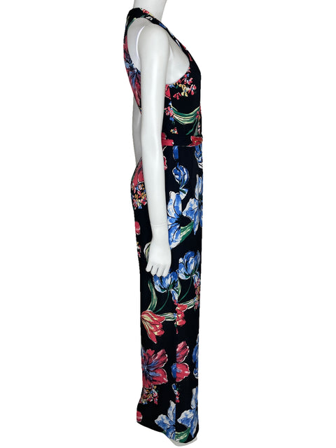 Mono Tahari Floral Bolsillos Negro-Talla 4