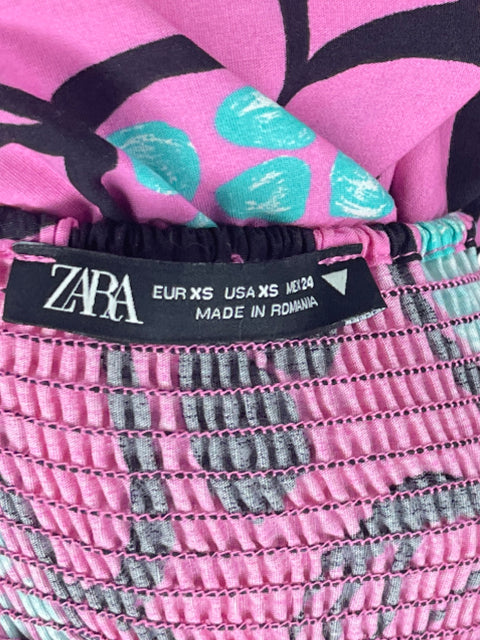 Vestido Zara Fruncido Tiras Rosado-Talla XS