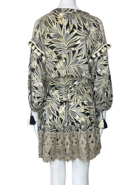 Vestido Alexis Hojas Pompones Negro-Talla XS