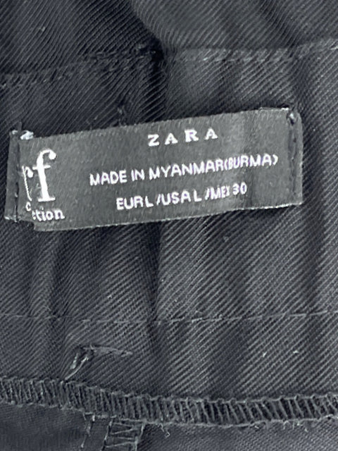 Pantalón Zara Fruncido Cinturon Negro-Talla L