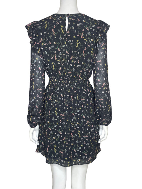 Vestido Aqua Mangas Larga Flores Negro - Talla L