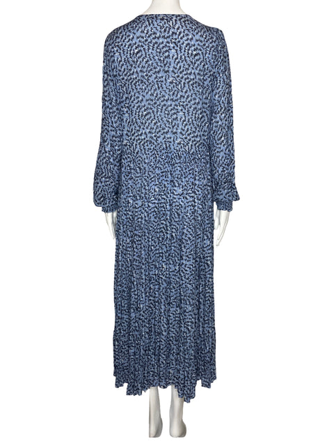 Vestido Zara Camisero Plizado Azul-Talla M