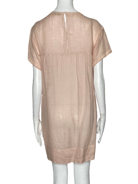 Vestido Zara Bordado Mini Rosado-Talla S