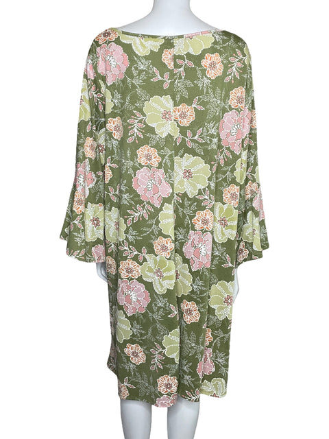 Vestido Ruby Rd. Floral Media Manga Verde-Talla 3X