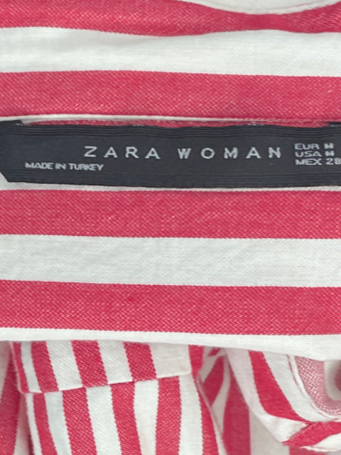 Vestido Zara Rayas Botones Camisero Rojo-Talla M