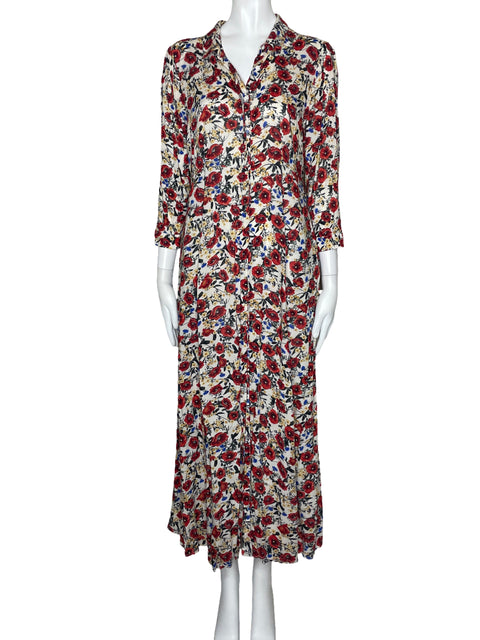 Vestido Zara Camisero Floreado Botones Blanco-Talla M
