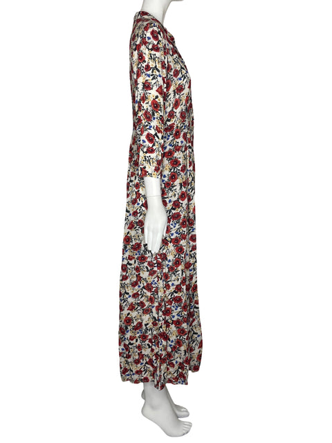 Vestido Zara Camisero Floreado Botones Blanco-Talla M