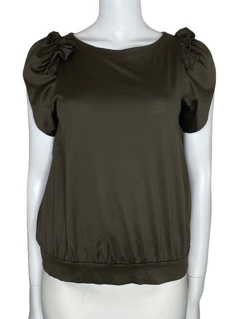 Blusa Zara Fluida Cuello Redondo Marrón-Talla S