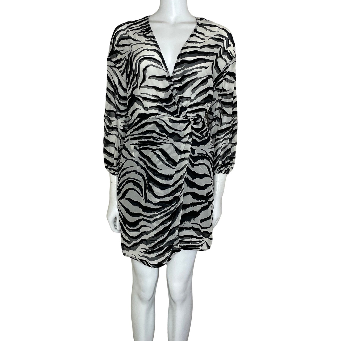 Vestido Zara Animal Print Blanco-Talla S